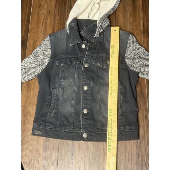 Free People Knit Hoodie Denim Jacket Black Grey Layered Boho Womens Small - Picture 4 of 6